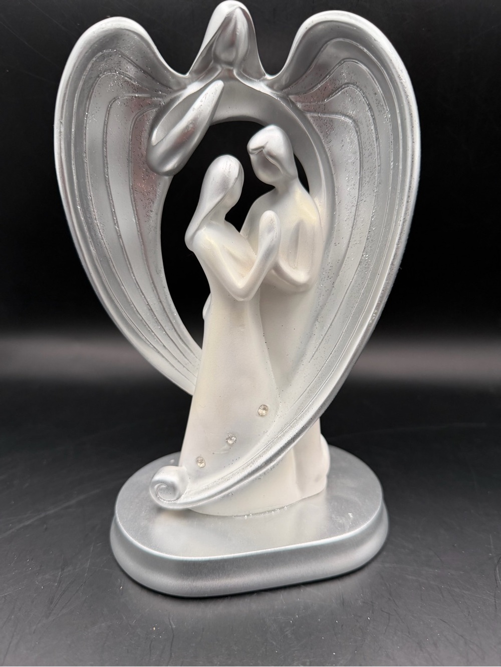 Silver and White Angel Couple Sculpture Wedding Cake Topper